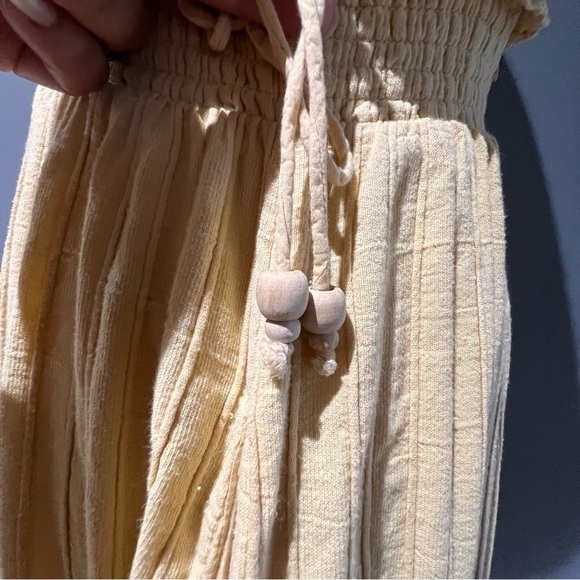 Vintage 90s Free People Yellow Ankle Thick Cotton Sun Dress With Lace Up Sides S - Picture 6 of 13